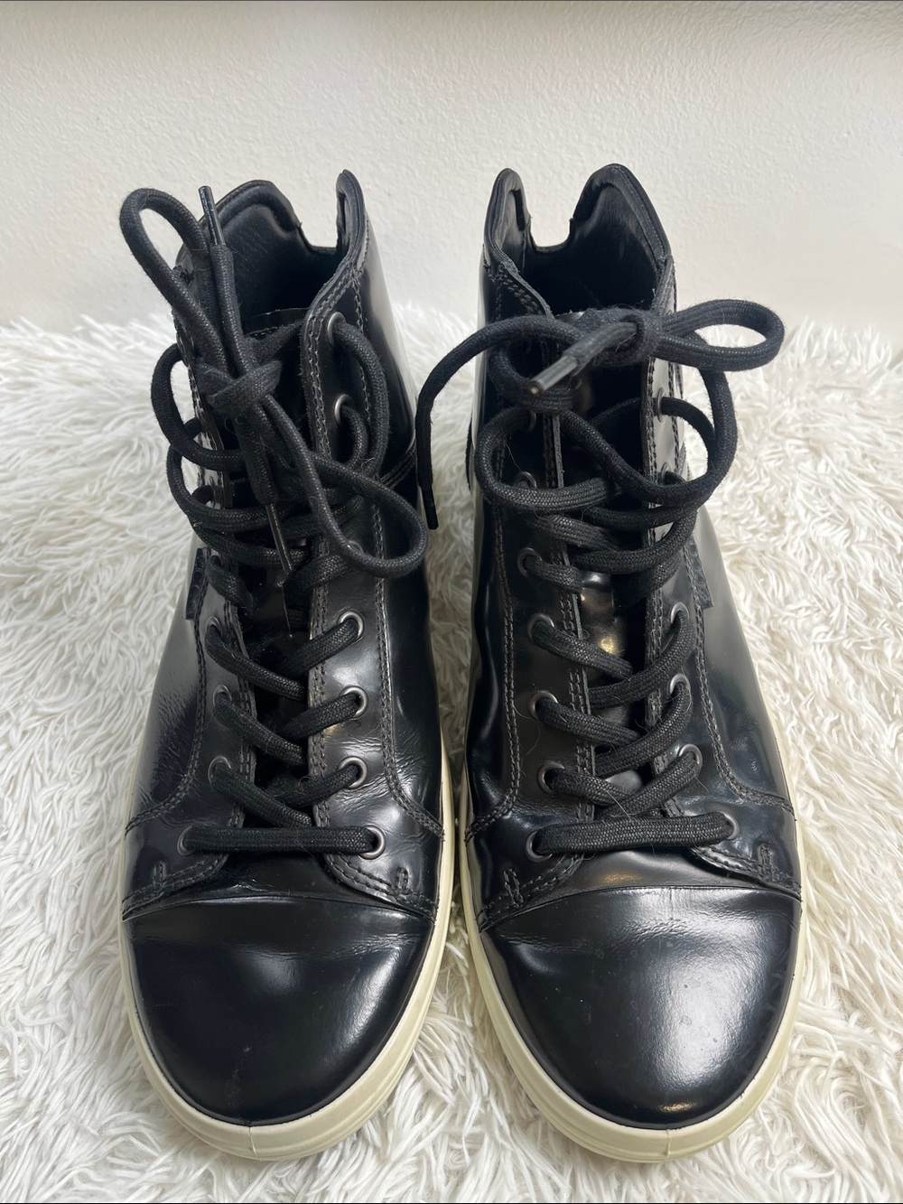 Ecco Black High-Top Sneakers with Off-White Soles